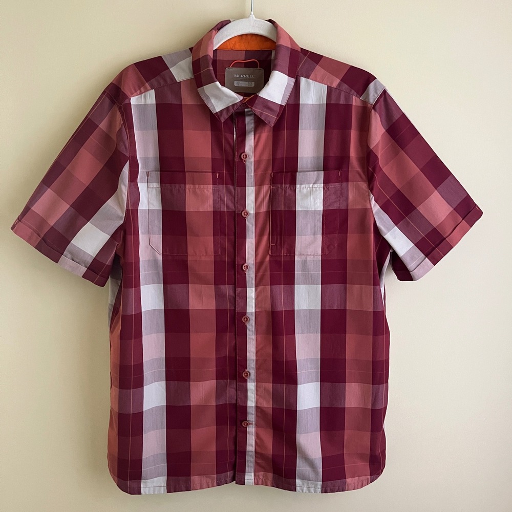 Merrell Camp Shirt Men's Medium Plaid Outdoor Summer Camping Hiking Utility Top